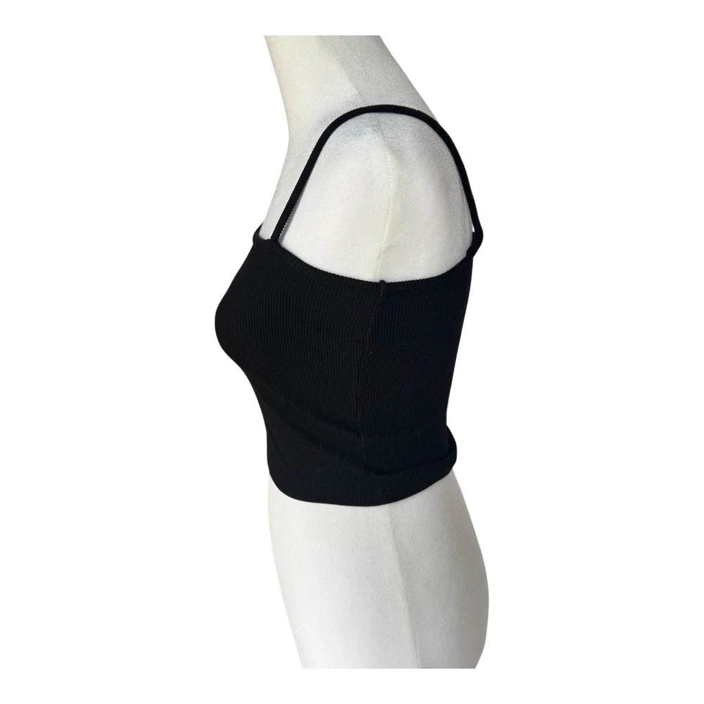 Brandy Melville Black Ribbed Faye Tank Top Crop Made in Italy Y2K Minimalist Fit - Picture 3 of 6